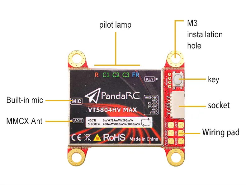 PandaRC VT5804HV MAX 1000mW Built-in Mic 5.8GHz VTX