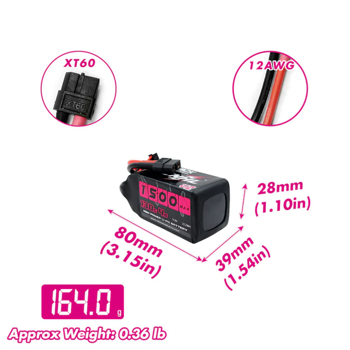 CNHL Black 14.8V 1500mah 4s V2 130c lipo battery with xt60 plug