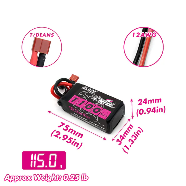 CNHL Black 1100mAh 11.1V 3S 100C Lipo Battery with T/Dean Plug