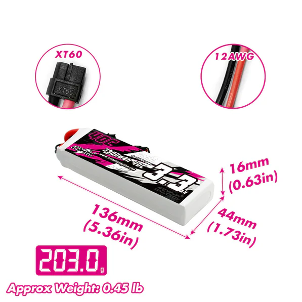 CNHL 3300mAh 7.4V 2S 40C Lipo Battery with XT60 Plug