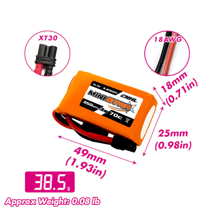 CNHL MiniStar 350mAh 11.1V 3S 70C Lipo Battery with XT30U