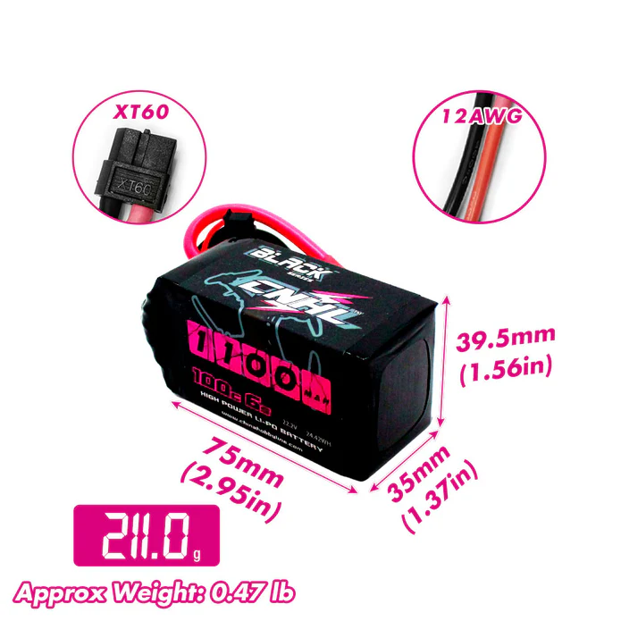 CNHL black series 1100mah 22.2v 6s 100c lipo battery with xt60 plug