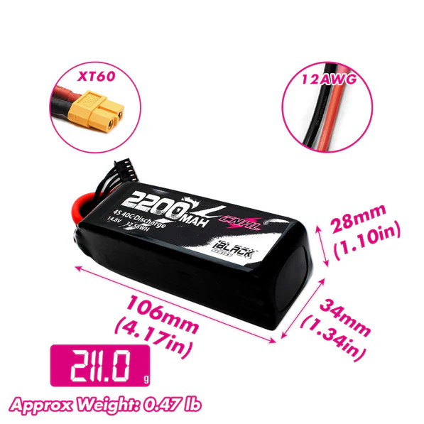 CNHL Black Series 2200mAh 4S 14.8V 40C Lipo Battery with XT60 Plug