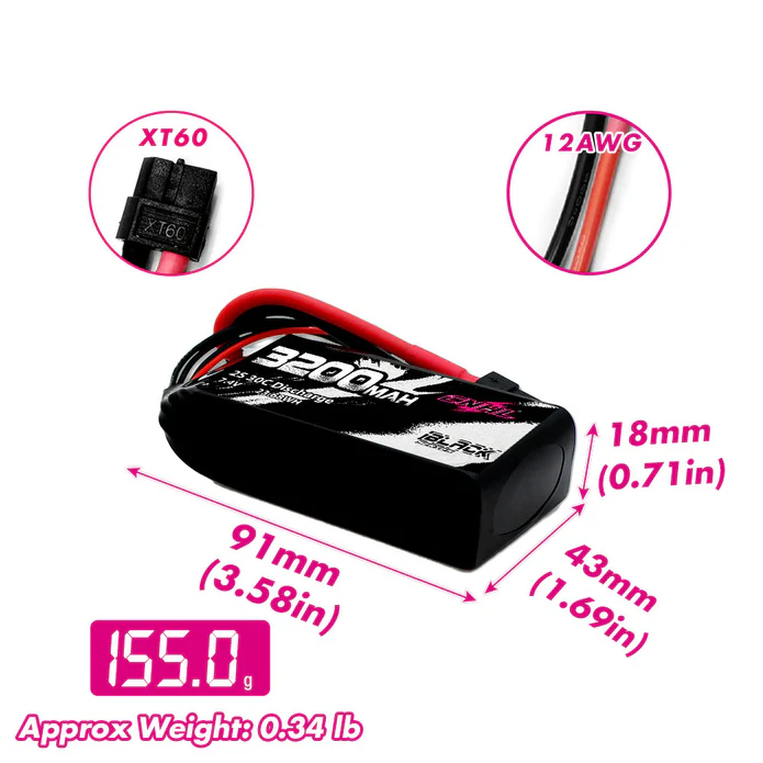 CNHL Black Series 3200mAh 7.4V 30C 2S Lipo Battery with XT60 Plug