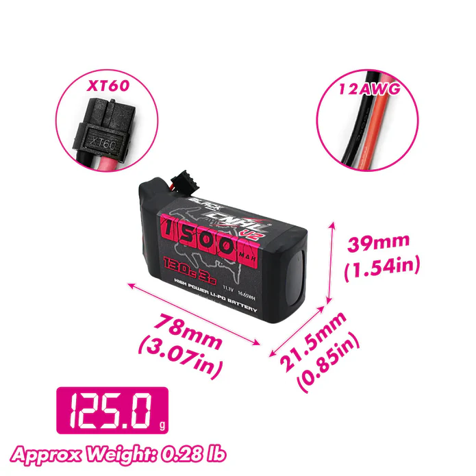 CNHL Black 1500mAh 3S V2 11.1V 130C Lipo Battery with XT60 Plug