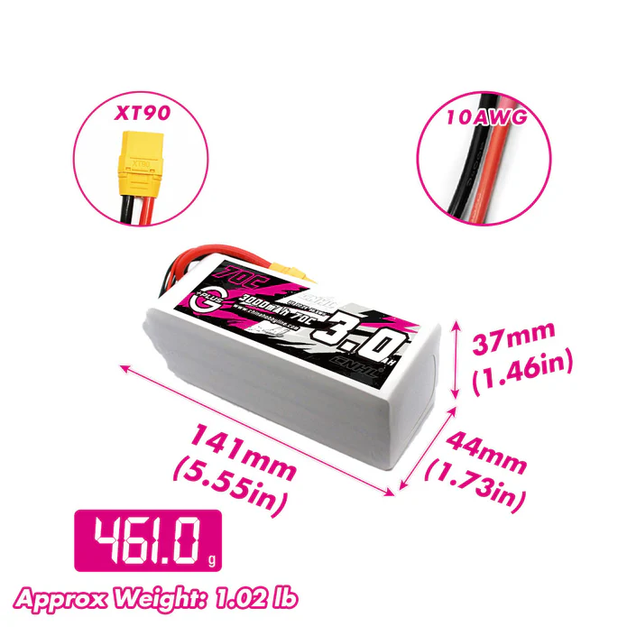 CNHL G+Plus 3000mAh 22.2V 6S 70C Lipo Battery with XT90 Plug