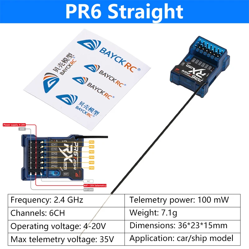 BAYCK PR6 2.4G ELRS 6CH Receiver For FPV Car Ship Boat Fixed Wing